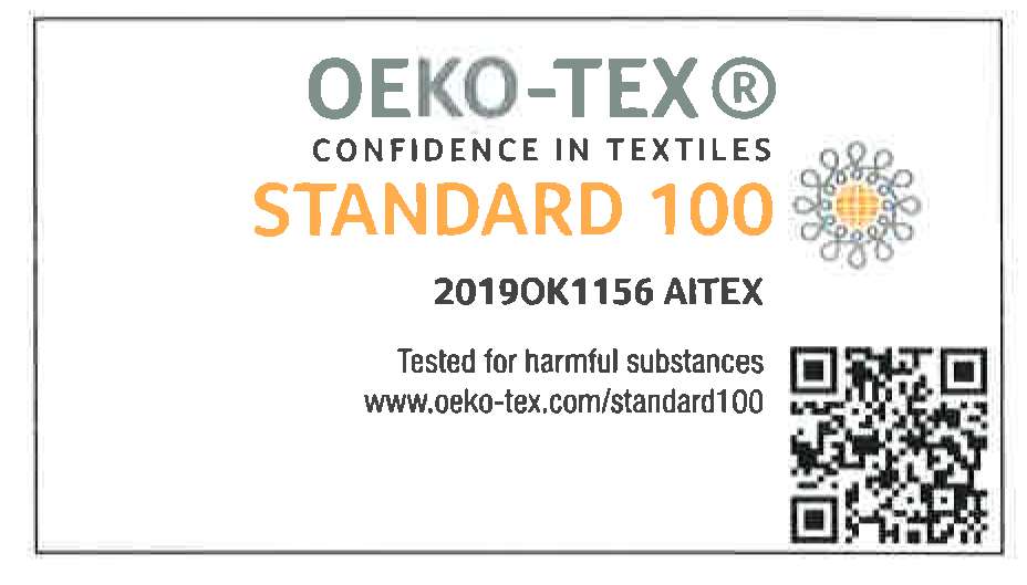 The company is granted authorisation according to STANDARD 100 by 0EK0-TEX@ to use
the STANDARD 100 by 0EK0-TEX@ mark, based on ourtest report
20190K1156